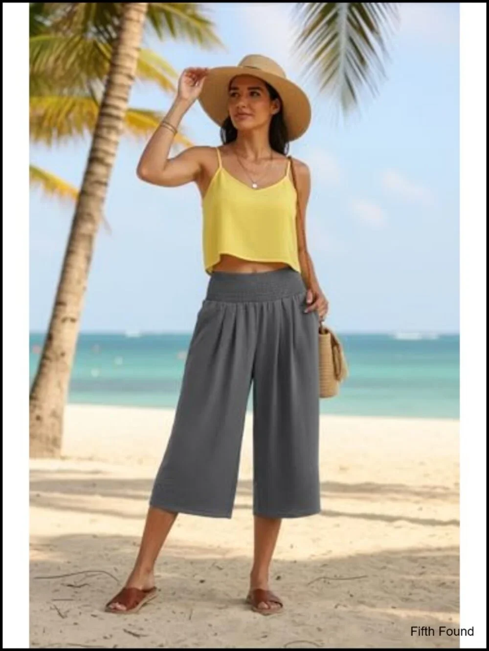 Wide Leg Capri Pants High Waisted Tummy Control Summer Beach Casual Trousers